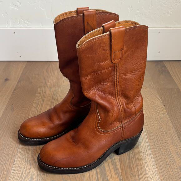 VTG 70s Santa Rosa Brand Leather Cowboy Boots USA Unisex Mens 6D Womens Size 7.5 - Picture 2 of 10